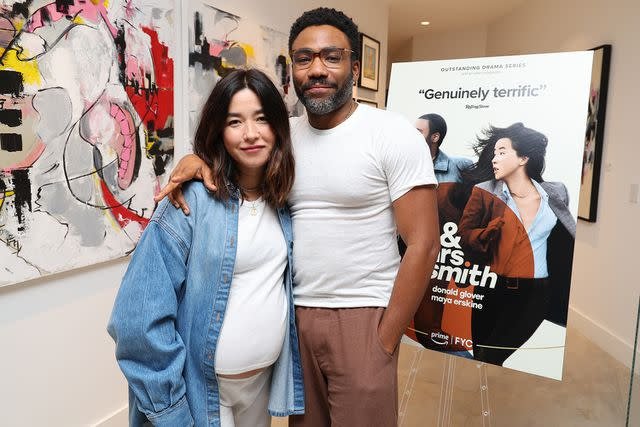 <p>Eric Charbonneau/Getty</p> Maya Erskine and Donald Glover