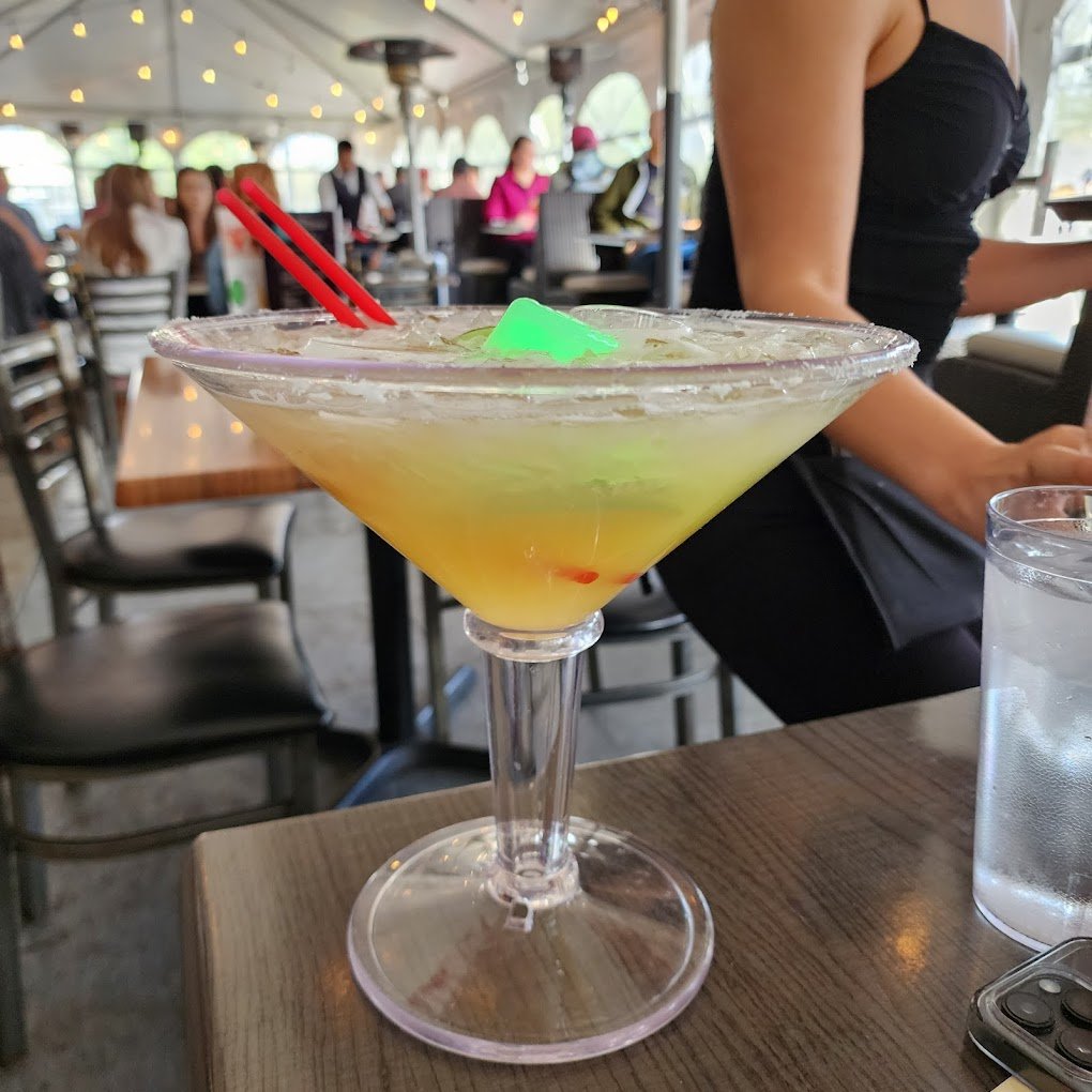 A colorful alcoholic drink.