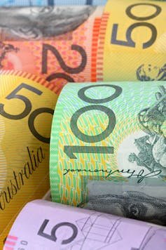 Background of Australian notes, soft-focus.