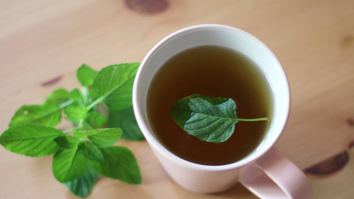 A cup of peppermint tea, which is the best brew for bloating