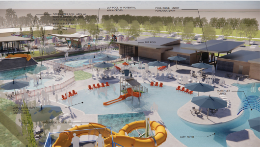 The park and multi-pool aquatic center will have "zero-depth entry, a lazy river and pool space for recreation swimming for ages and abilities."