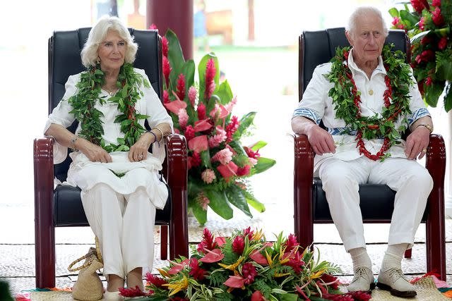 <p>Chris Jackson/Getty</p> Queen Camilla and King Charles in Apia, Samoa, on Oct. 24, 2024