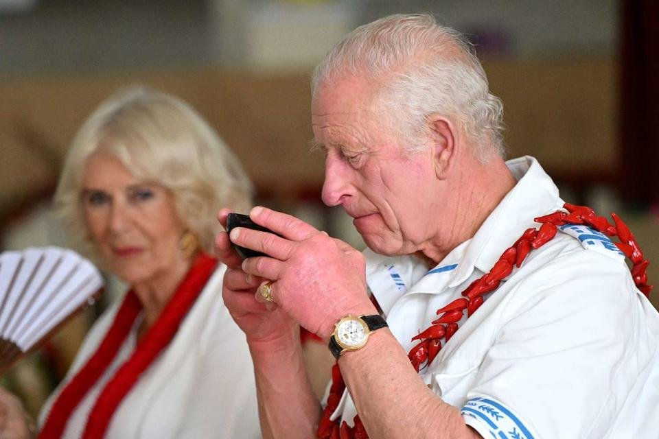 <p>Victoria Jones - Pool/Getty</p> King Charles and Queen Camilla during a Ava Ceremony in the Church Hall on Oct. 24, 2024 in Apia, Samoa