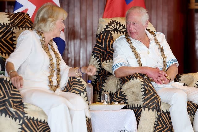 <p>Chris Jackson/Getty</p> King Charles and Queen Camilla attend an official Royal 'Ava ceremonial' welcome at the National University of Samoa on Oct. 24, 2024 in Apia, Samoa