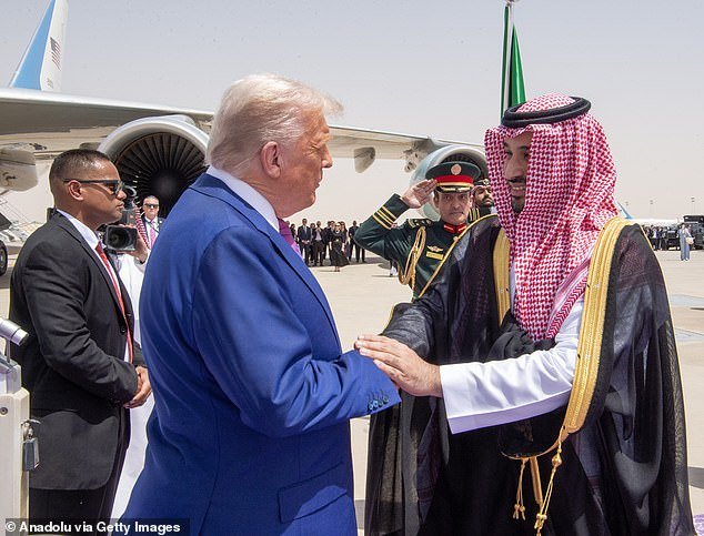 President Donald Trump is welcomed by Saudi Crown Prince Mohammed bin Salman Al Saud upon his arrival in Riyadh
