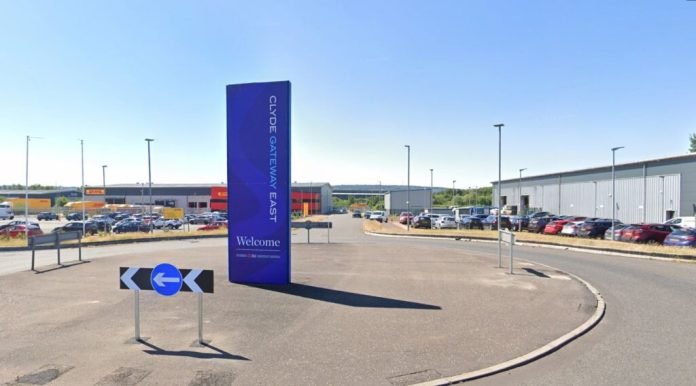 A Google Maps Streetview of the entrance to Clyde Gateway East Business Park.