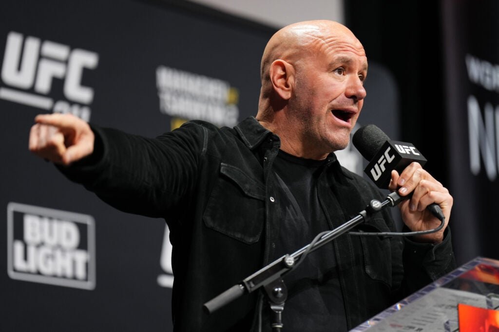 Dana White talks to the fans at the UFC 311 press conference