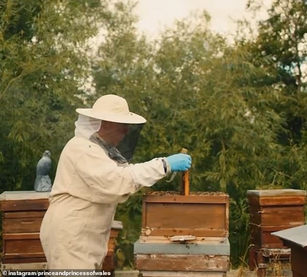 A beekeeper was hard at work during the clip - with Kate herself previously revealing that beekeeping is one of her hobbies