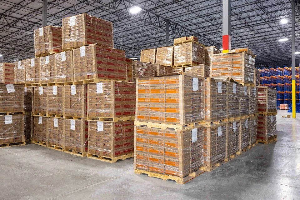 Thousands of boxes packed with MANA's hunger relief pouches, made at the Fitzgerald facility, sit wrapped and ready to be sent wherever there's a need.