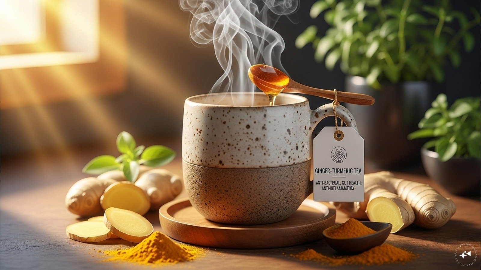Ginger-Turmeric Herbal Tea: Boil fresh ginger slices and a pinch of turmeric in water. Add honey for taste. Anti-bacterial, great for gut health and reducing inflammation. Ginger-Turmeric Herbal Tea: Boil fresh ginger slices and a pinch of turmeric in water. Add honey for taste. Anti-bacterial, great for gut health and reducing inflammation.