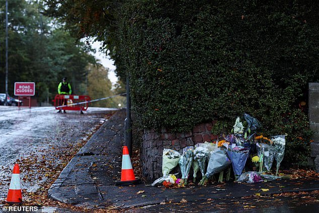 Floral tributes have been left near to the Heaton Park synagogue by members of the local community