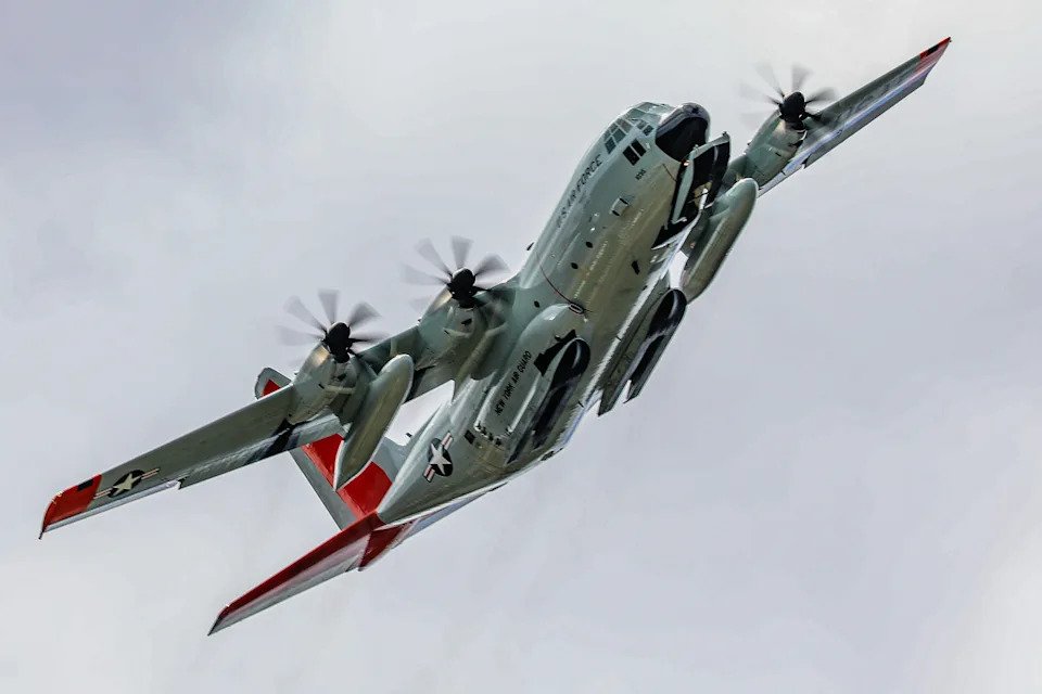 A New York Air National Guard LC-130 assigned to the 109th Airlift Wing flies over the New York State Capitol, May 12, 2020, during an Air Force Salutes flyover honoring healthcare and essential workers, and first responders during the COVID-10 pandemic. (U.S. Air National Guard photo by Tech. Sgt. Gabriel Enders)