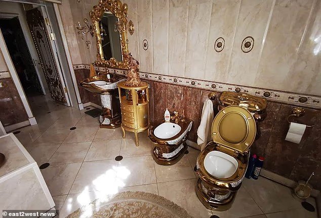 The scam has been named the 'golden toilet' scam because one of the suspects had a gold lavatory in his luxury apartment. FILE PHOTO: A golden toilet inside the house of Russian colonel Alexey Safonov