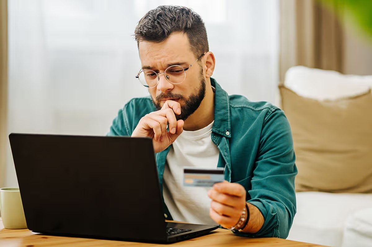 A man checks his finances