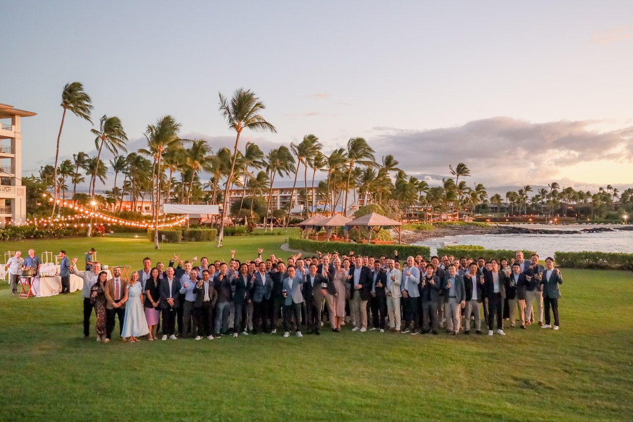 Mirae Asset Group Founder Park Hyeon-joo and global ETF staff pose at the Mirae Asset ETF Rally in February 2025 at the Fairmont Orchid, Hawaii. (Mirae Asset Global Investments)