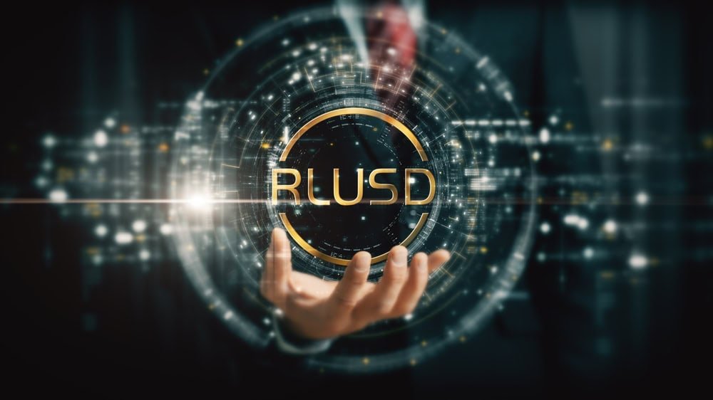 Futuristic digital background highlighting advanced cryptocurrency and encryption technology, featuring blockchain networks and secure cryptographic systems : RLUSD, RLUSD crypto