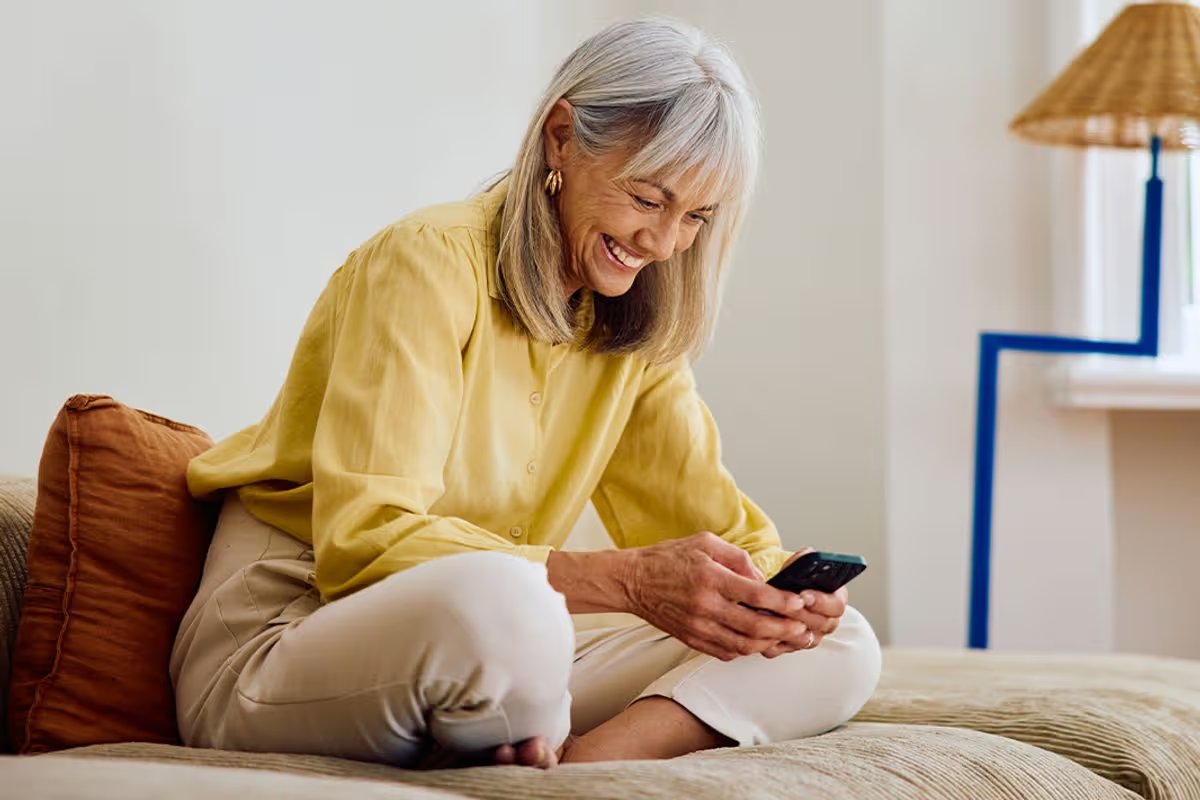 A woman checks her finances