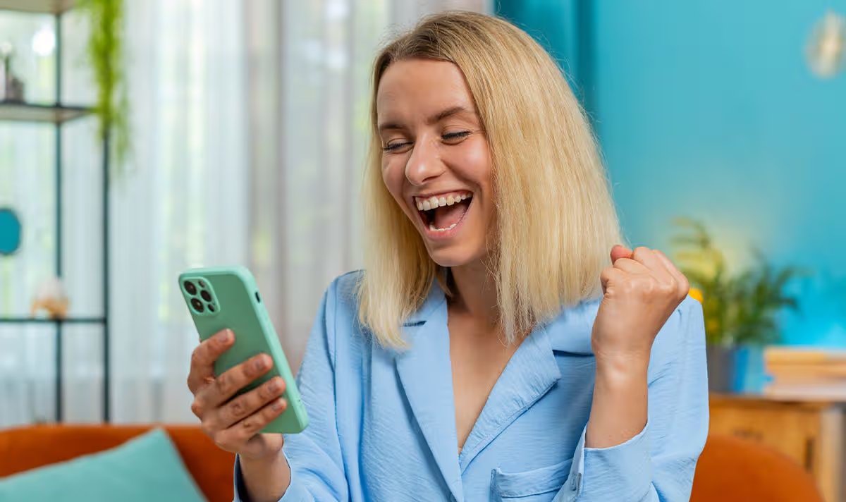 A woman checks her bank account