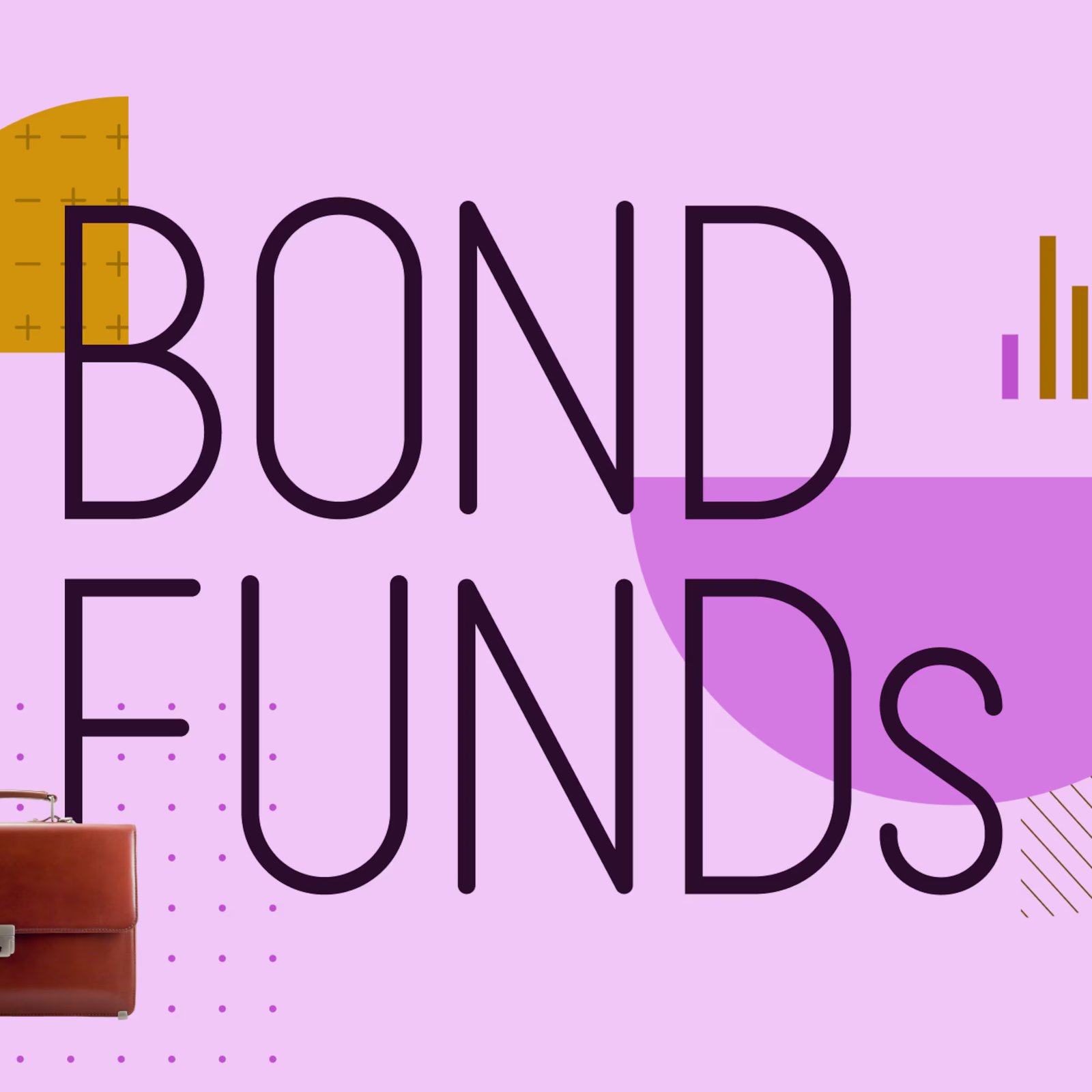 Collage illustration with the text "Bond Funds" at the center and a portfolio and graphical elements in the background.