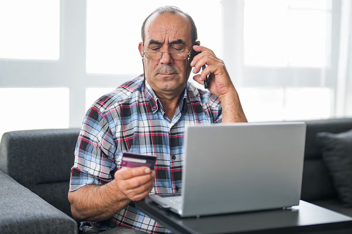 A man checks his finances