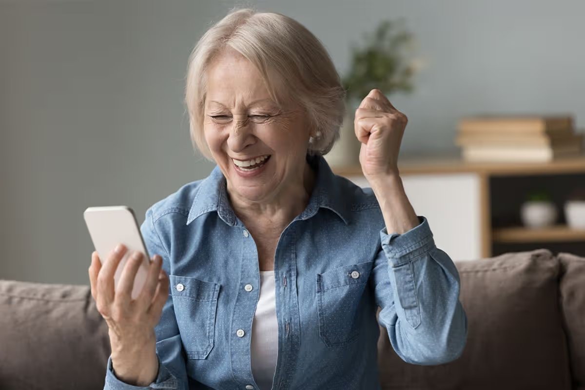 A woman checks her finances