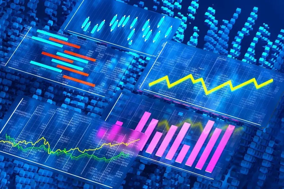 Digital Finance Evolution. Innovative Fintech Technology. Visualizing Financial Investment. Stock Market Trading Monitor