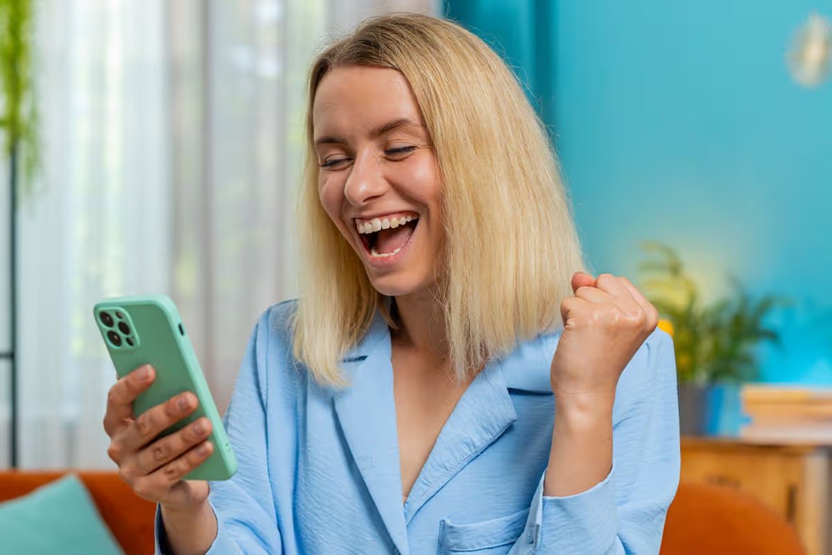 A woman checks her bank account