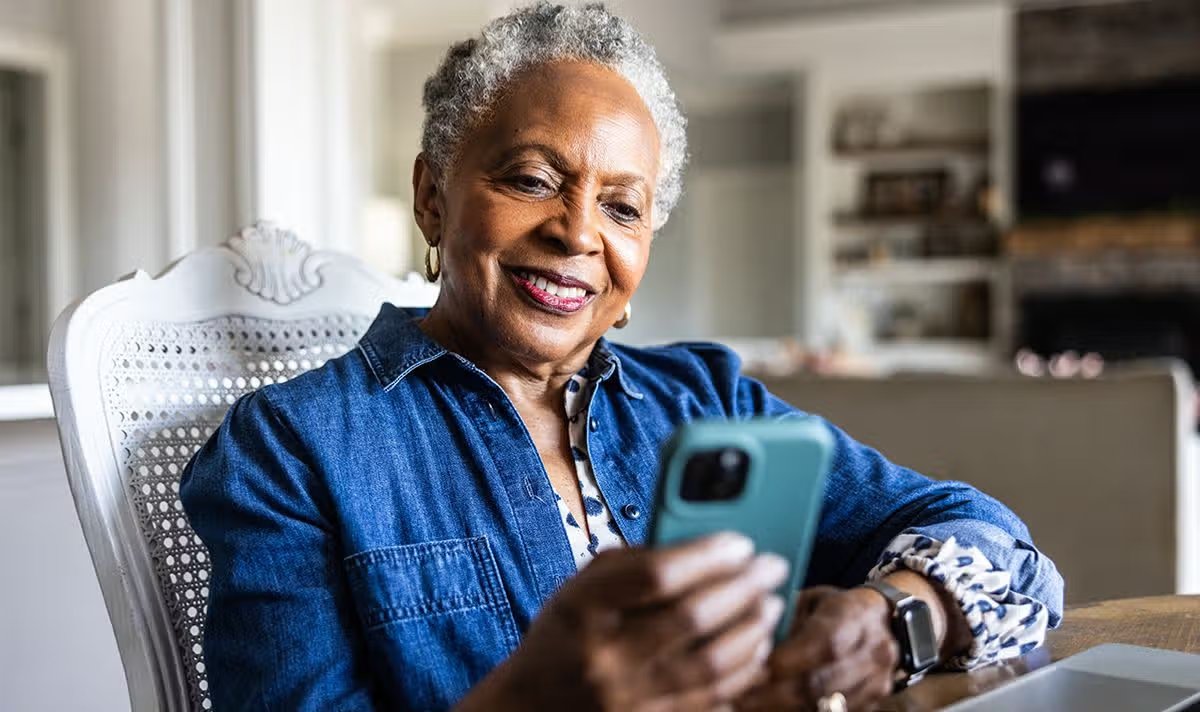 A woman checks her finances