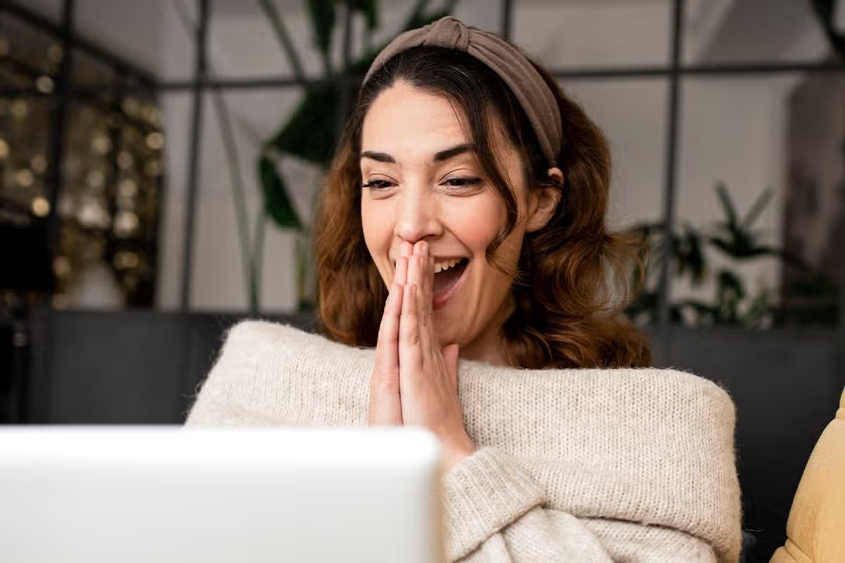 A woman checks her finances