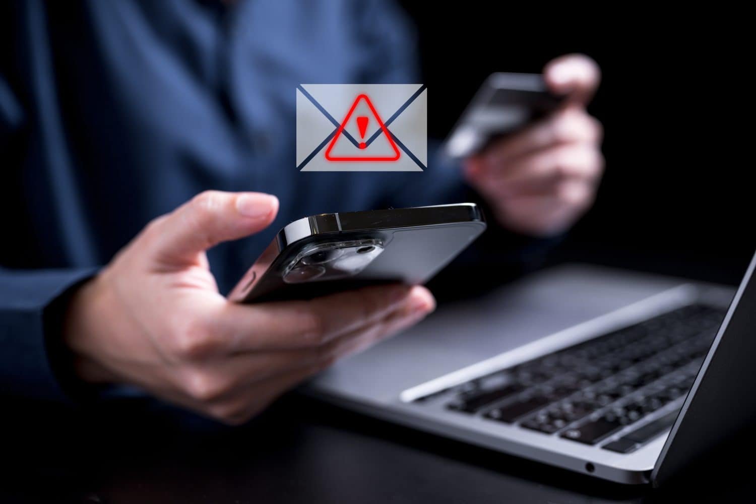 Email Spam icon. Spam link on mobile. Icon Email virus on smartphone virtual screen hologram technology theme, hacker, fake link, fishing hack.