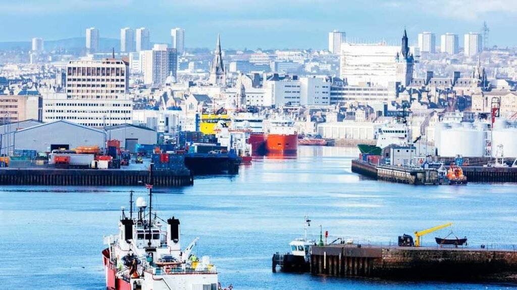 An aerial image of Aberdeen port.