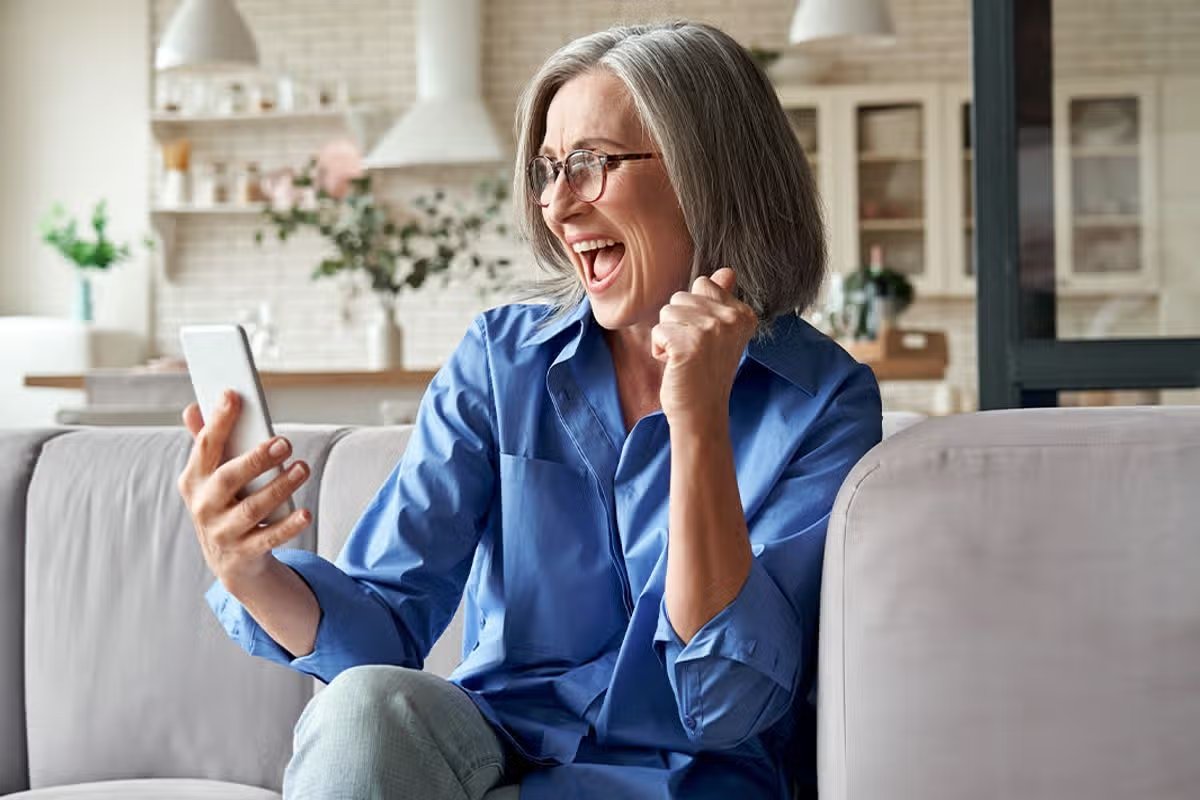 A woman celebrating
